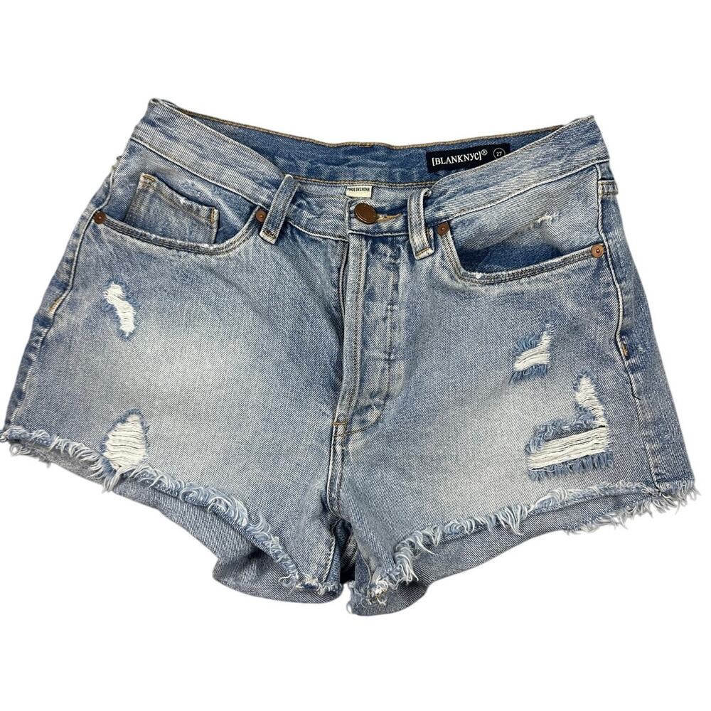 BLANKNYC Denim Shorts 27 High Rise Distressed Cutoff Button Fly 100% Cotton Raw